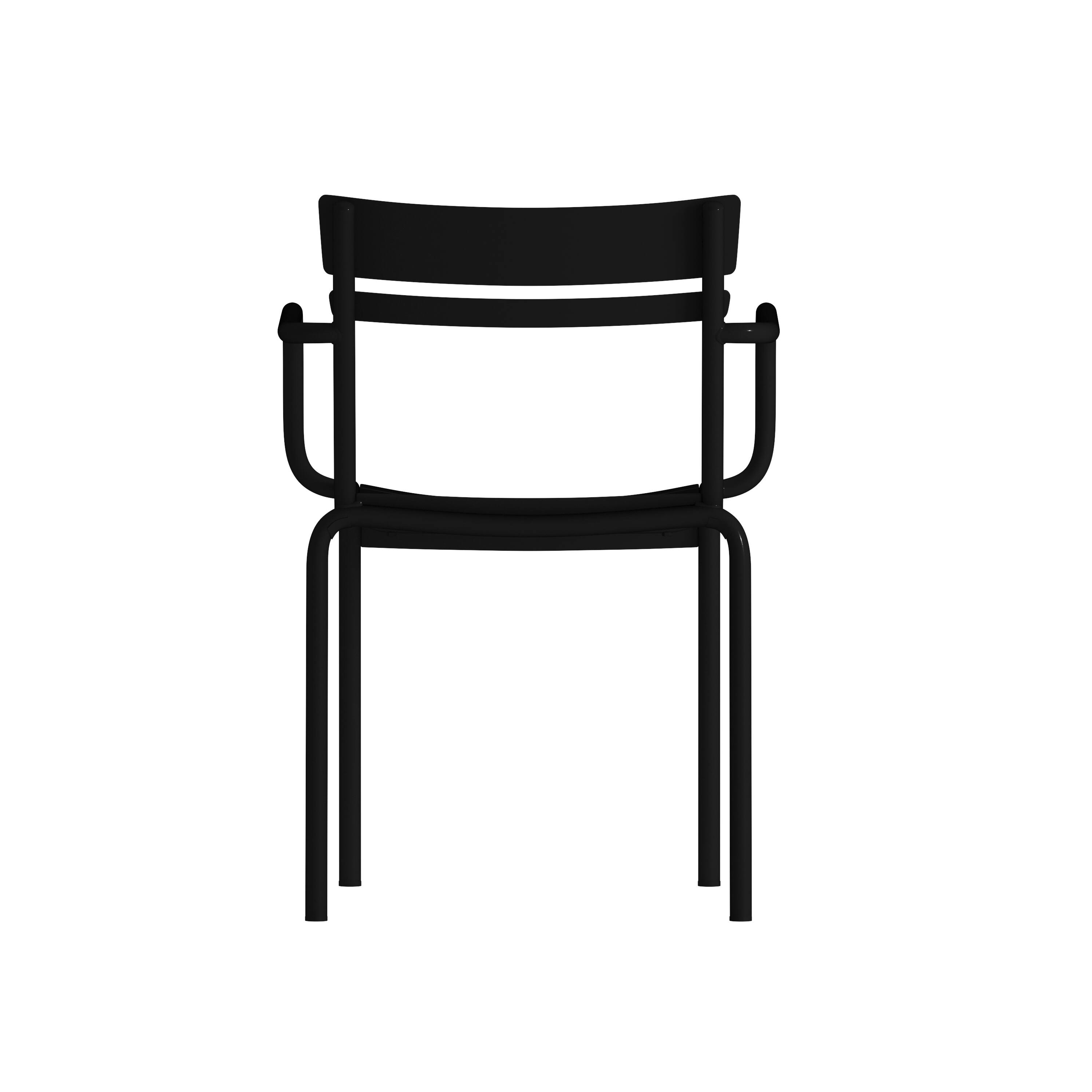 Alt View 8. Emma + Oliver - Rennes Powder Coated Steel Stacking Dining Chair with Arms and 2 Slat Back for Indoor-Outdoor Use - Black.