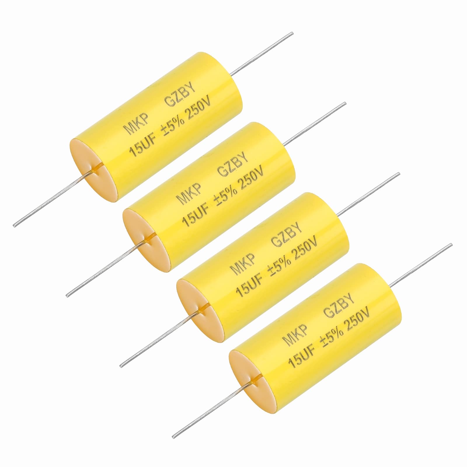 Unique Bargains - 4pcs 15uf Frequency Divider Capacitor, 250V Axial Audio Speaker Crossover MKP Film Capacitor - Yellow