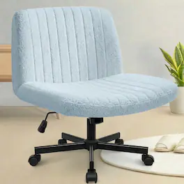 Neo Chair - Criss Cross Chair with Wheels, Teddy Fabric Armless Office Chair, Ergonomic Wide Seat Computer Desk Chair - Teddy Fabric-Blue