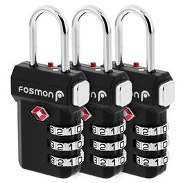 Fosmon - 3 Pack TSA Locks for Luggage, Padlock Combination Luggage Lock TSA Approved with Open Alert, TSA Luggage Locks - Black
