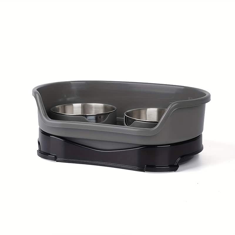 Supet - One-piece Double Stainless Steel Dog Bowl - Gray