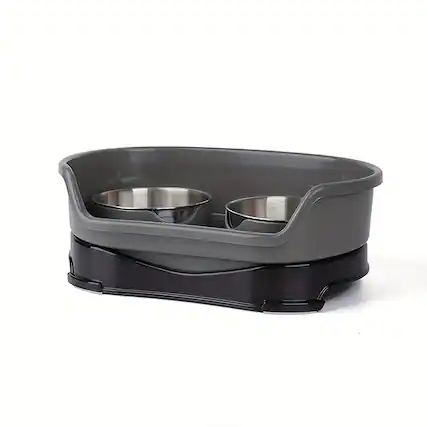 Front. Supet - One-piece Double Stainless Steel Dog Bowl - Grey.