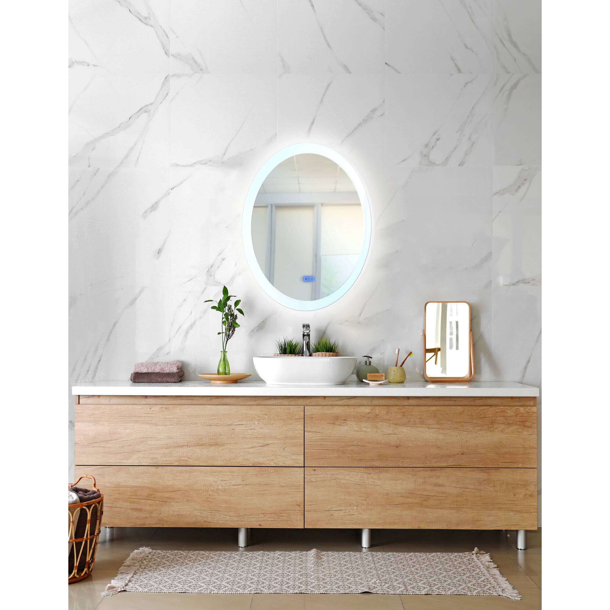 Back. CWI Lighting - Agostino Oval Matte White LED 22 in. Mirror From our Agostino Collection - White.