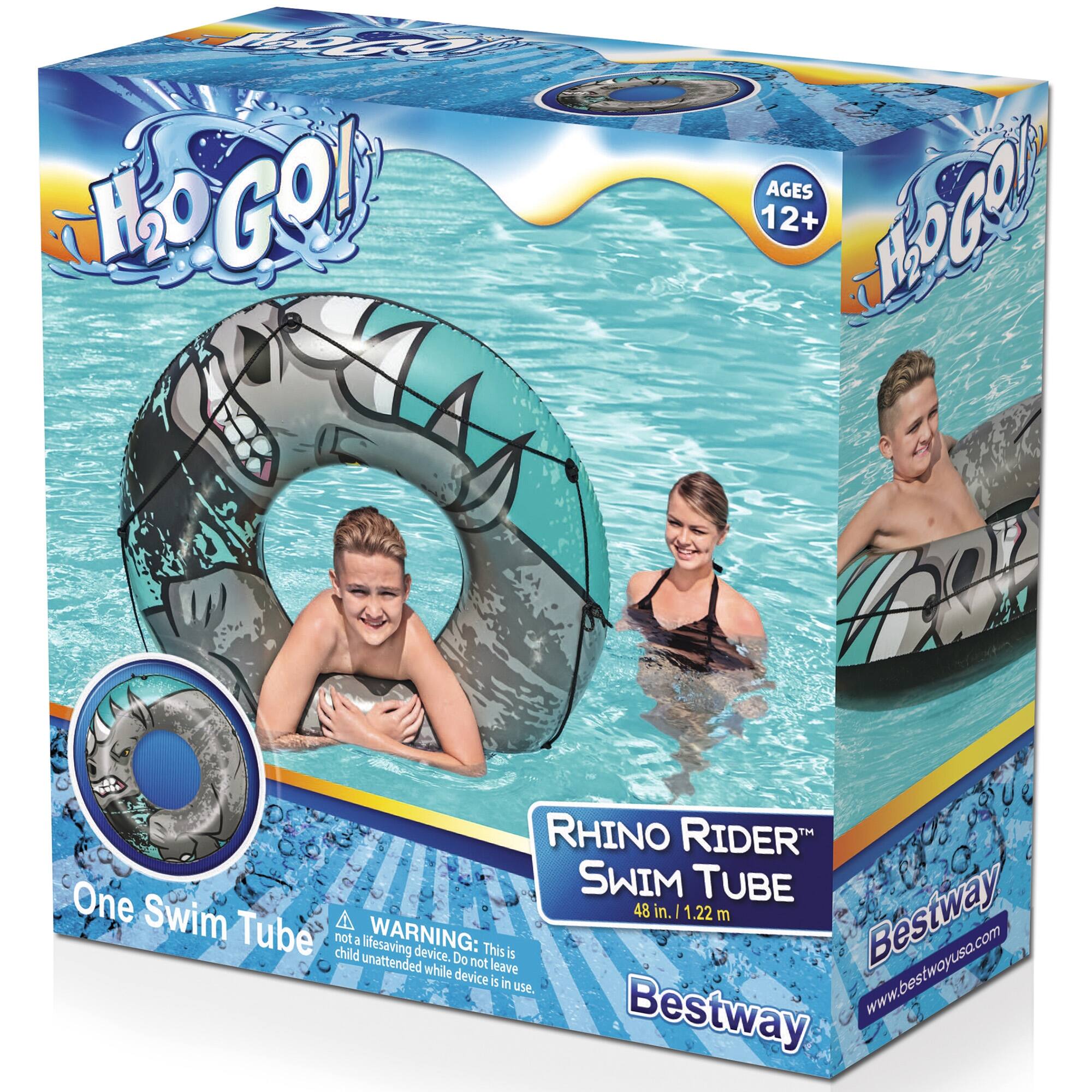 H2O GO! AGES 12+ RGO RHINO RIDER™ SWIM TUBE One Swim Tube 48 in. | 1.22 m Bestway Tube not a lifesaving device. This is not a lifesaving device. Do not leave child unattended while device is in use. Bestway