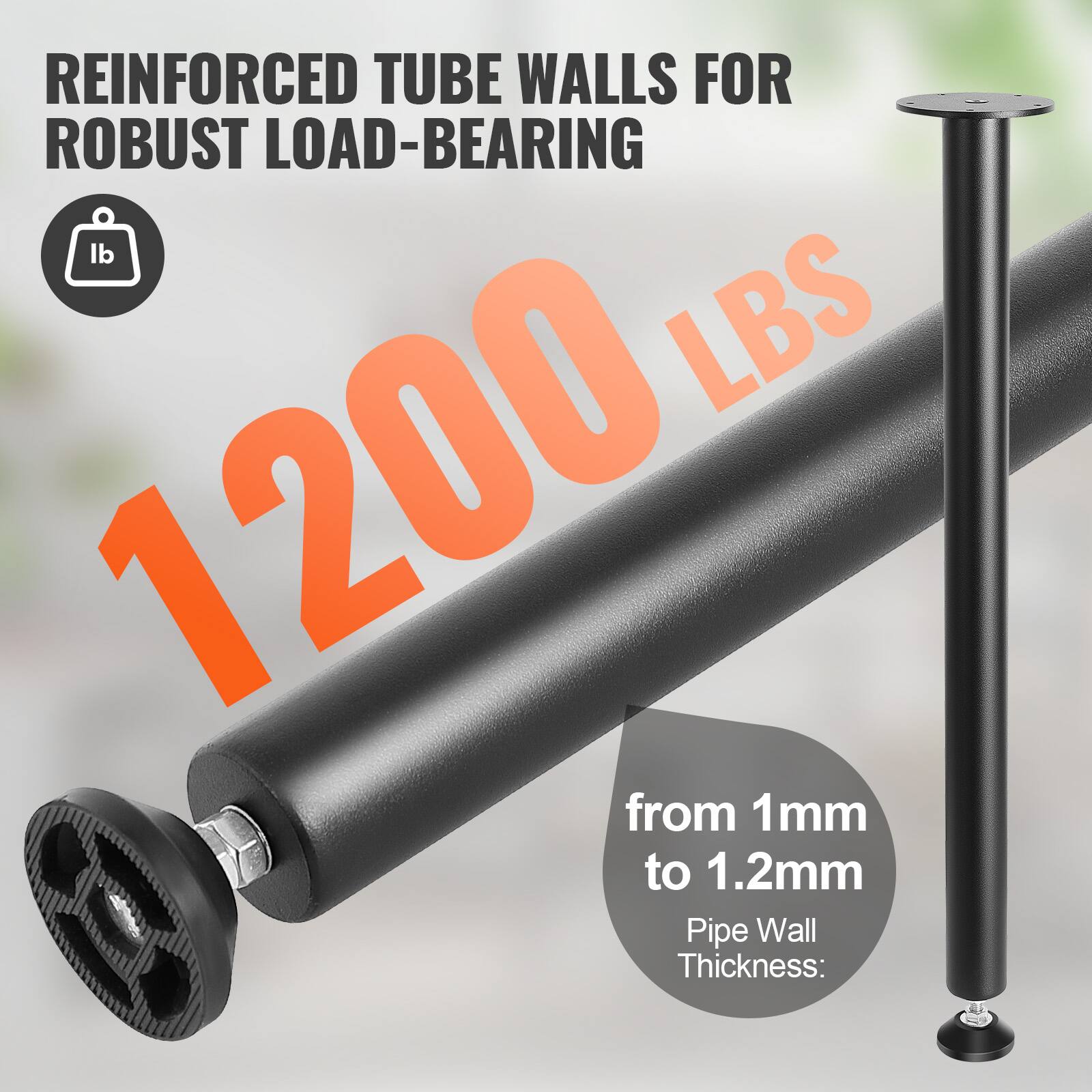 REINFORCED TUBE WALLS FOR ROBUST LOAD-BEARING lb LBS 1200 from 1mm to 1.2mm Pipe Wall Thickness: