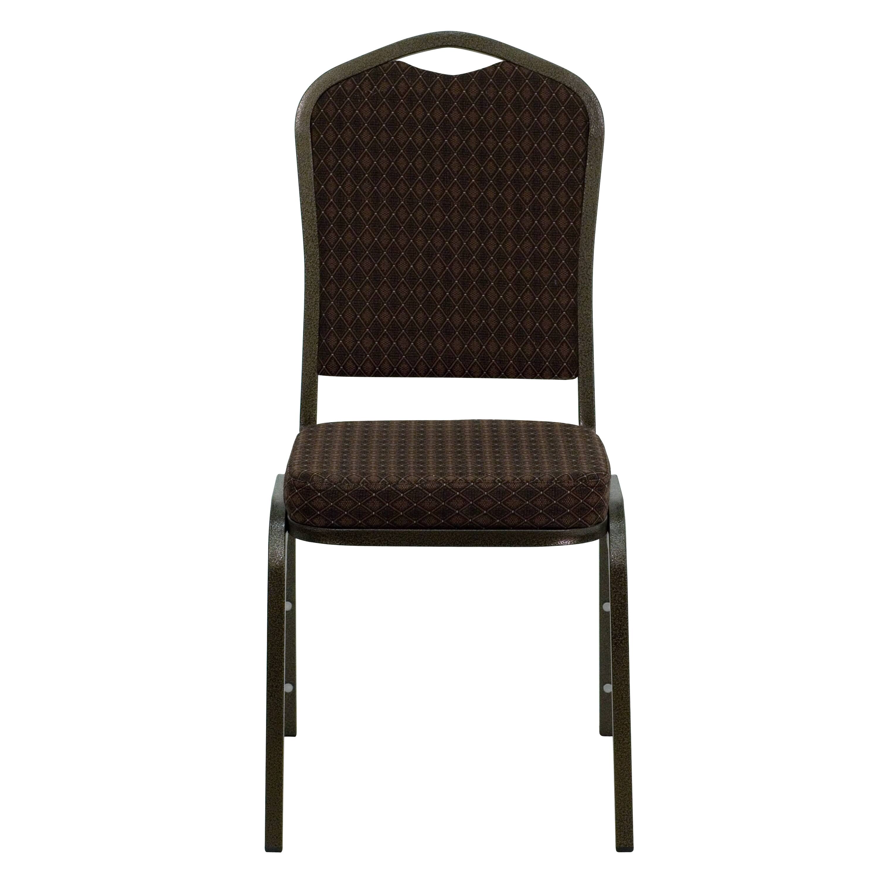 Alt View 7. Emma + Oliver - Crown Back Stacking Banquet Dining Chair - Brown Patterned Fabric/Gold Vein Frame.