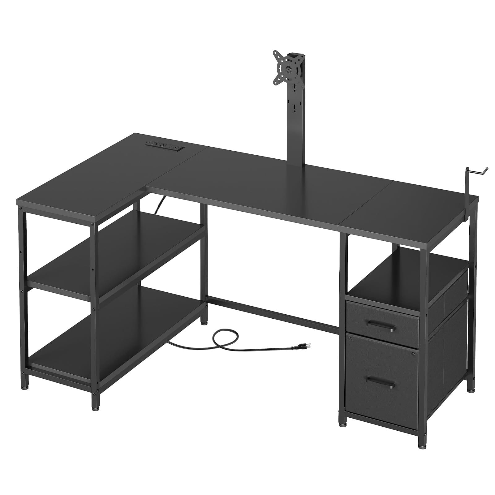 Hirose Alice - L Shaped Computer Desk with Adjustable Monitor Stand, Gaming Desk with Power Outlets, Office Desk with Fabr - Default