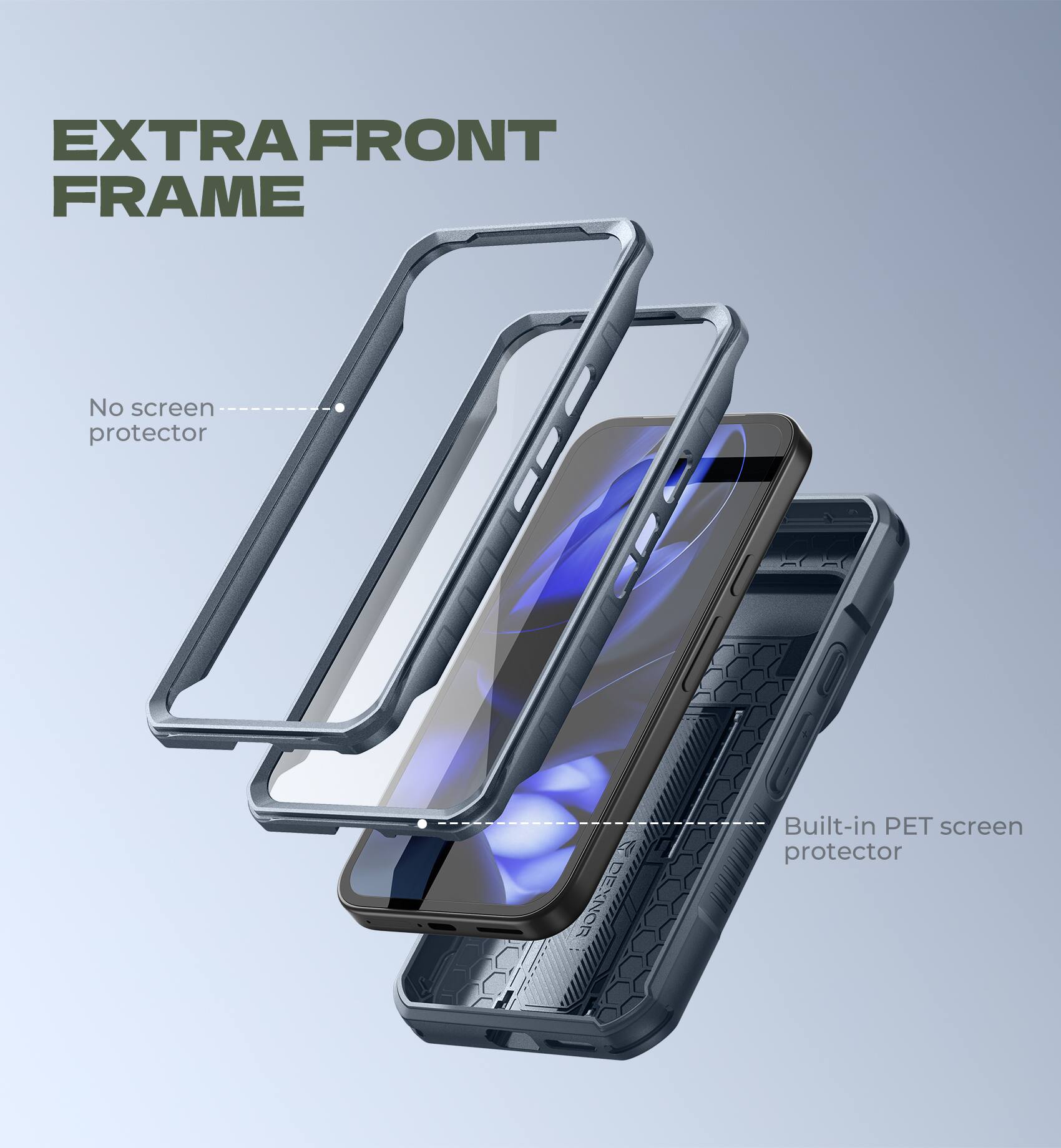 EXTRA FRONT FRAME
No screen protector
Built-in PET screen protector