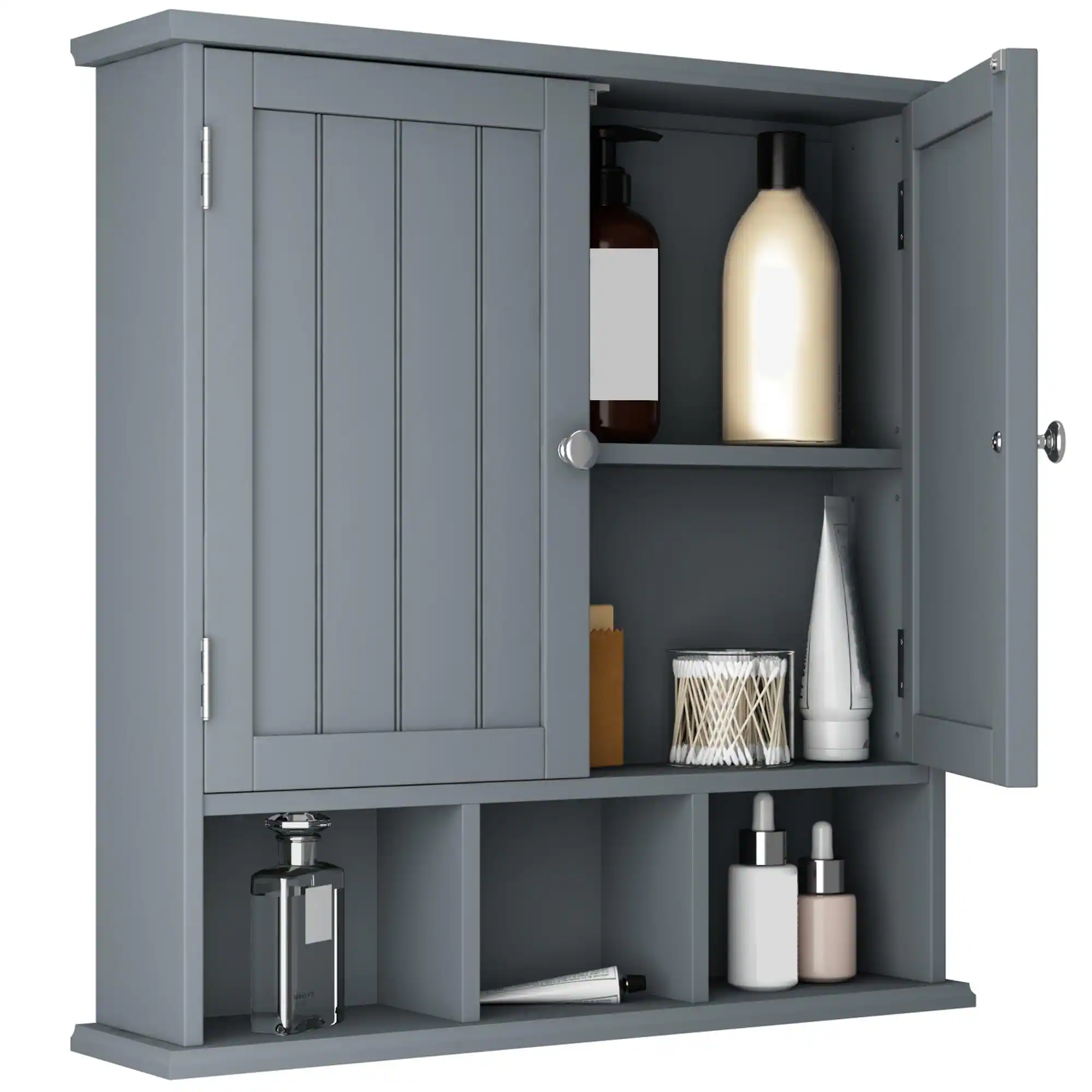 Front. Hirose Alice - Cabinet ed 2-door With 3 Open Shelves en Cabinets Shelf space Saver Storage Over The Toilet For & Bathroom - Grey-1 pack.