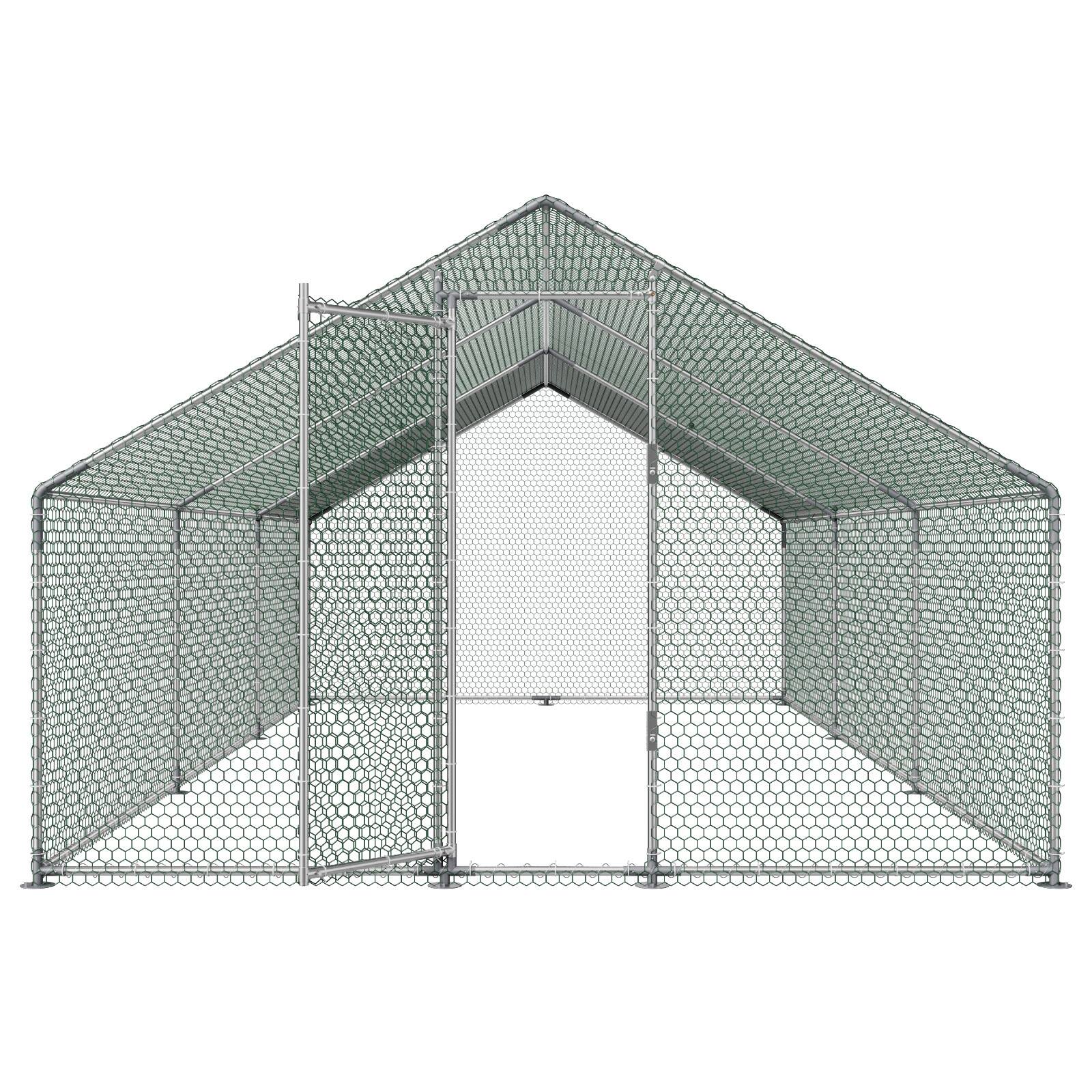 Alt View 5. VEVOR - Large Metal Chicken Coop 9.8x19.5x6.6 ft Walk-in Chicken Run House, Spire Roof Hen House Enclosure with Cover - Silver.