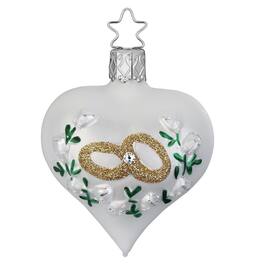 Inge Glas - Bond of Love Heart Wedding Rings German Ornament FREE BOX 2.8 In - White