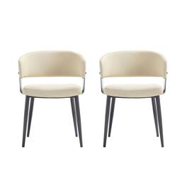 Manhattan Comfort - Luce Modern Metal Textured Vegan Leather Dining Chair - Set of 2 - Sand