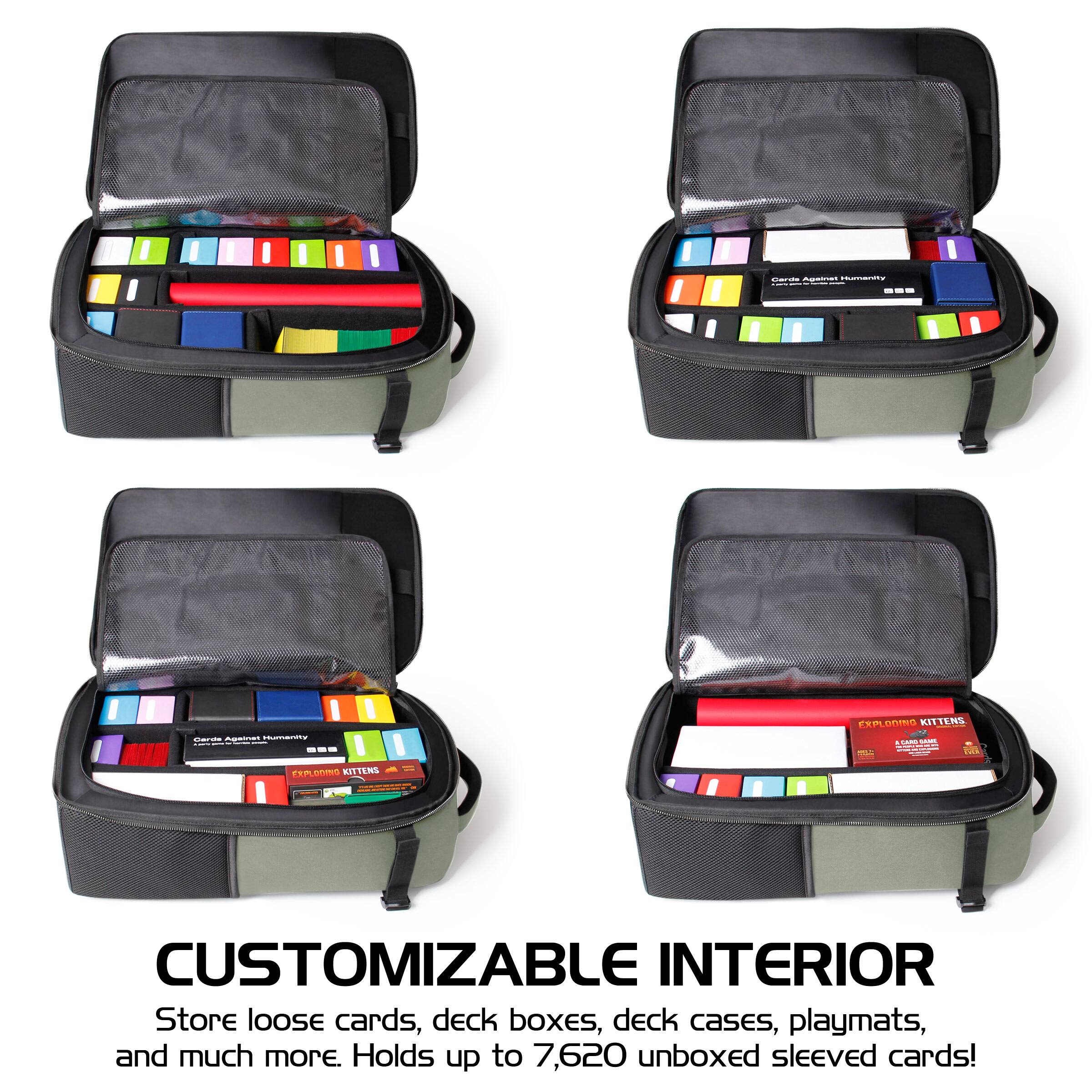 - - C I I I - --- -- - ng --- PERLONINO KITTERS S  ad FE 1 R0 KITTEMS CUSTOMIZABLE INTERIOR Store loose cards, deck boxes, deck cases, playmats, and much more. Holds up to 7,620 unboxed sleeved cards!