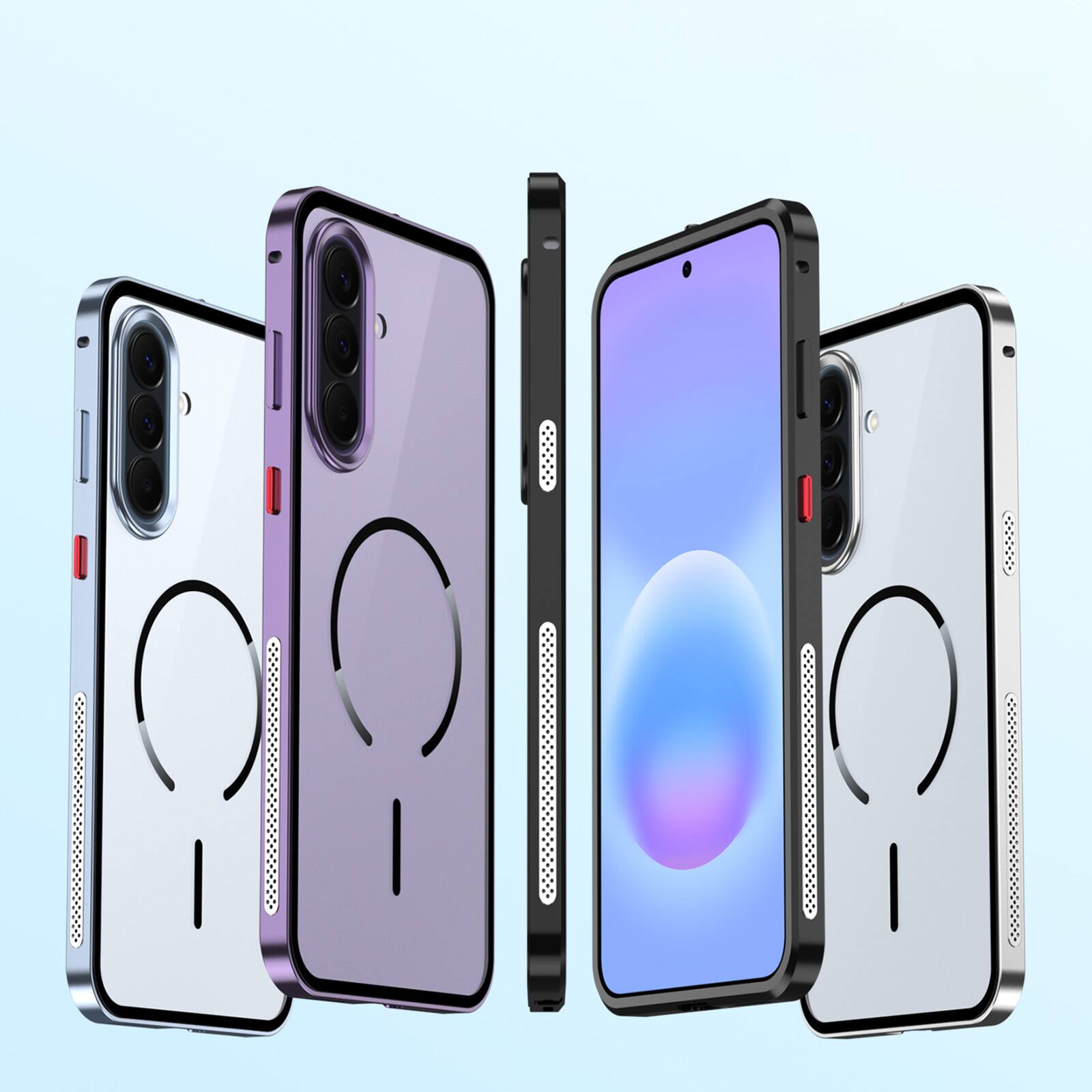 Alt View 10. Dteck - Magnetic Aluminum Bumper Case for Samsung Galaxy A37 5G, Slim Shockproof Translucent Matte Phone Cover with Buckle Lock - Silver.