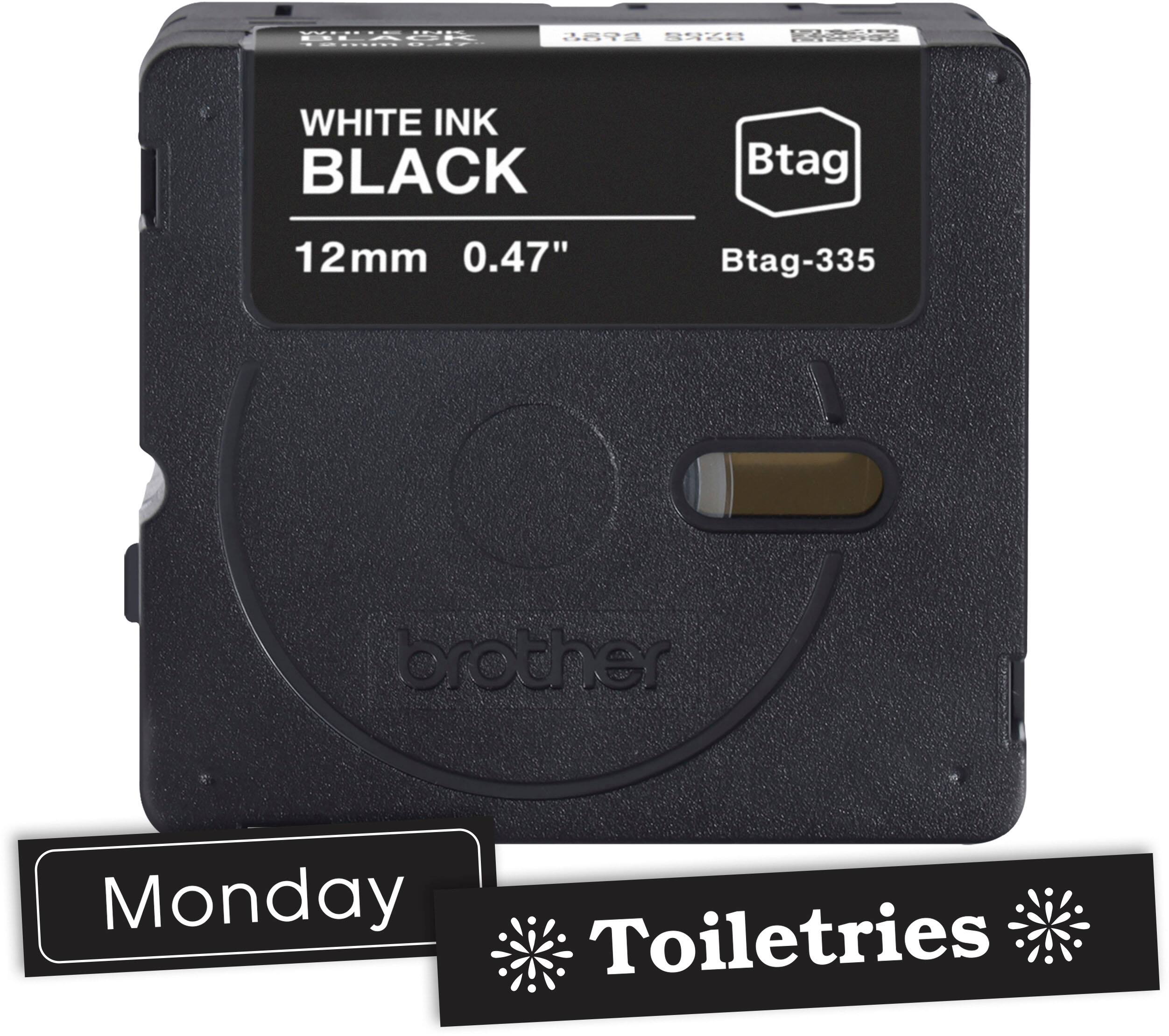 Monday Toiletries White Ink Black Btag 12mm 0.47" Btag-335