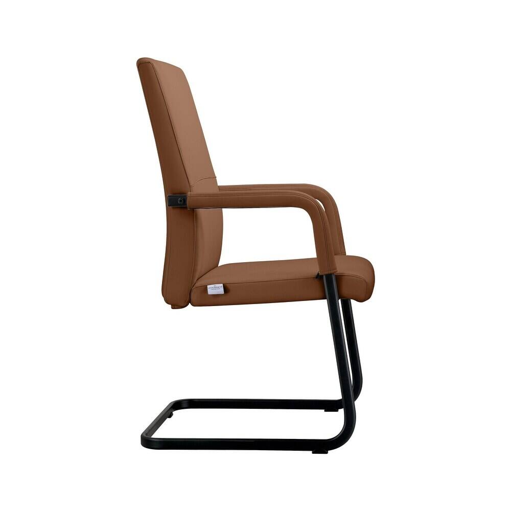 Alt View 4. LeisureMod - Evander Leather Office Chair with Aluminum Frame, Fixed Armrests, Sponge Cushion, Easy-Clean Design & Quick Assembly - Dark Brown.