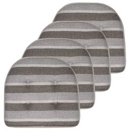 Sweet Home Collection - Bradford Striped U Shaped Memory Foam 17" x 16" Chair Cushion, 4-Pack - Silver/Brown