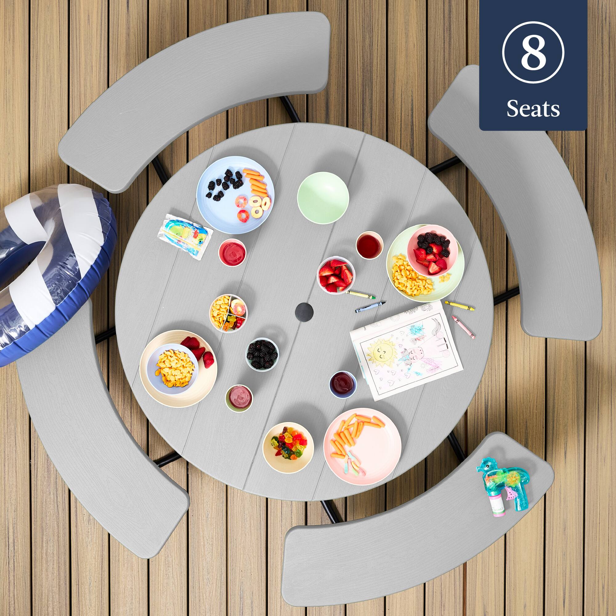 Alt View 2. Best Choice Products - Best Choice Products 8-Person Circular Outdoor Picnic Table w/ 4 Benches, Umbrella Hole, 2000lb Capacity - Light Gray - Light Gray.