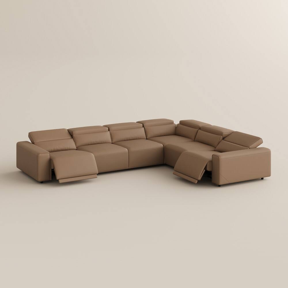 Alt View 9. POVISON - 141.14" Power L Shape Recliner Couch With 2 Recliner Seats,USB/Type C Charging Port, Adjustable Headrest, Khaki - Khaki Sustainable Leather.