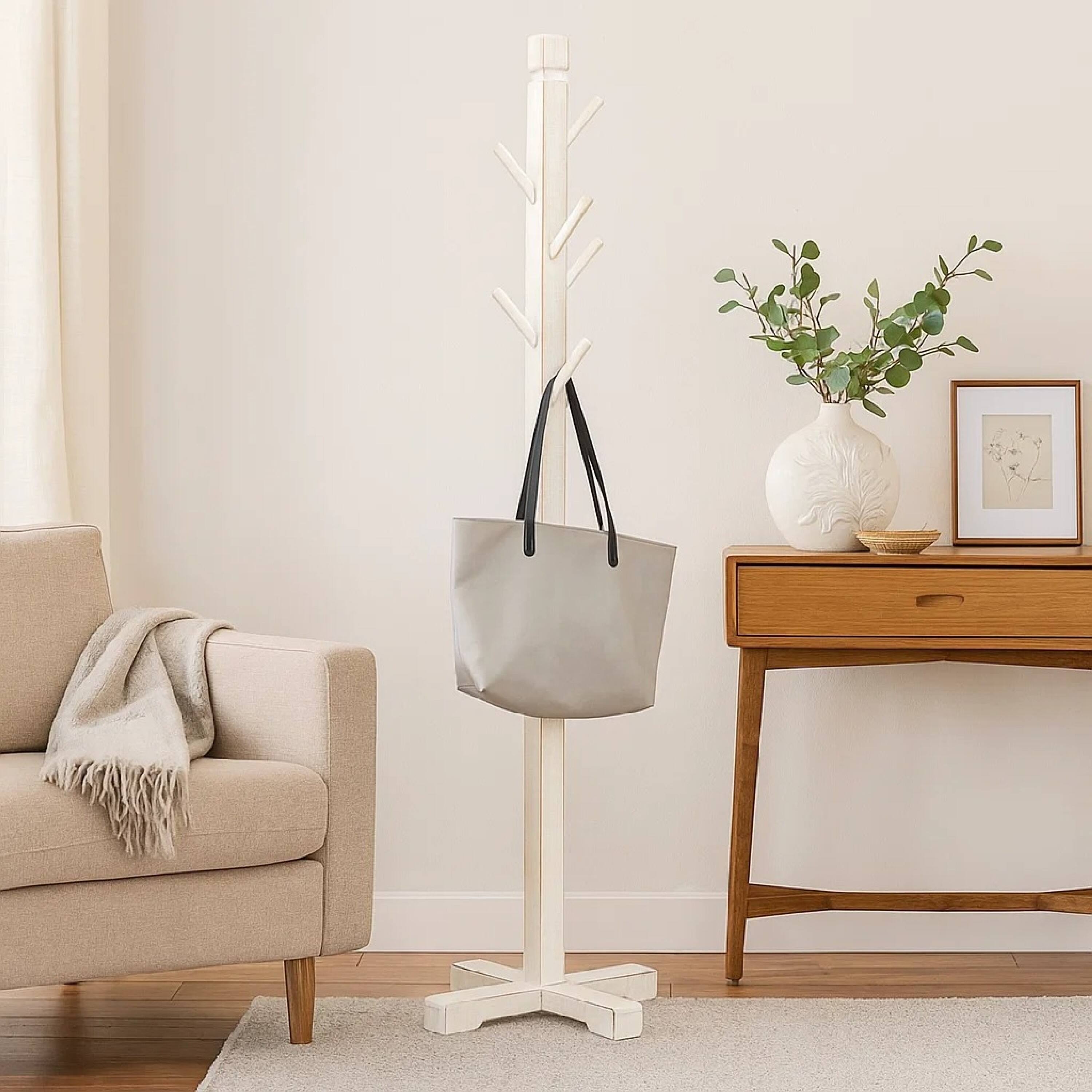 Alt View 3. Manhattan Lane - Rena Coat, Hat Rack Stand, 8 Wood Stems, 72 Inch Mahogany Wood - White.