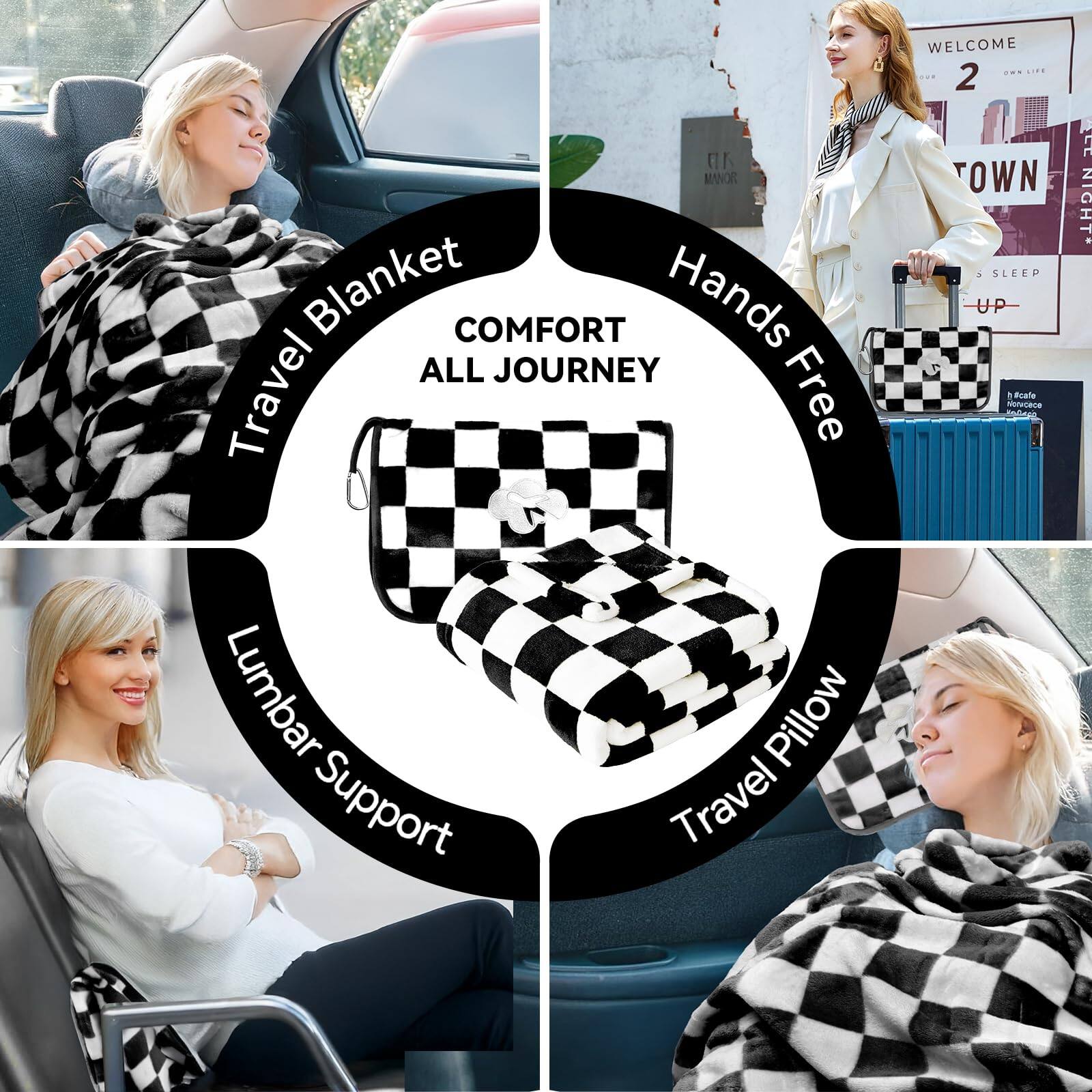 - Travel Blanket
- Comfort All Journey
- Hands Free
- Lumbar Support
- Travel Pillow