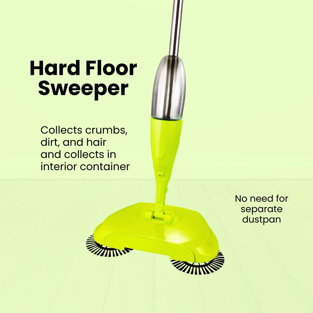 Hard Floor Sweeper
Collects crumbs, dirt, and hair and collects in interior container
No need for separate dustpan
