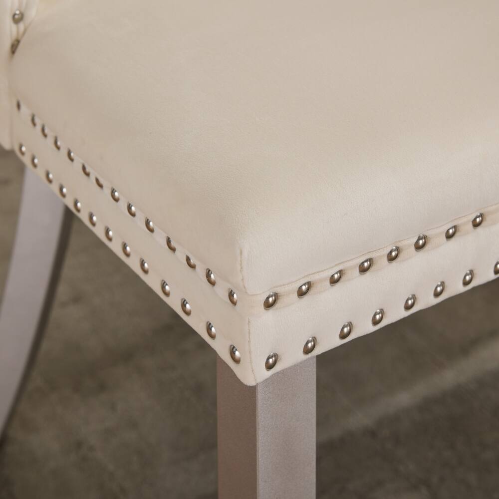 Alt View 7. Loheer - Loheer Velvet Dining Chairs Set of 2 Tufted Solid Wood Mid-Century Modern Upholstered Milky White - Milky White.
