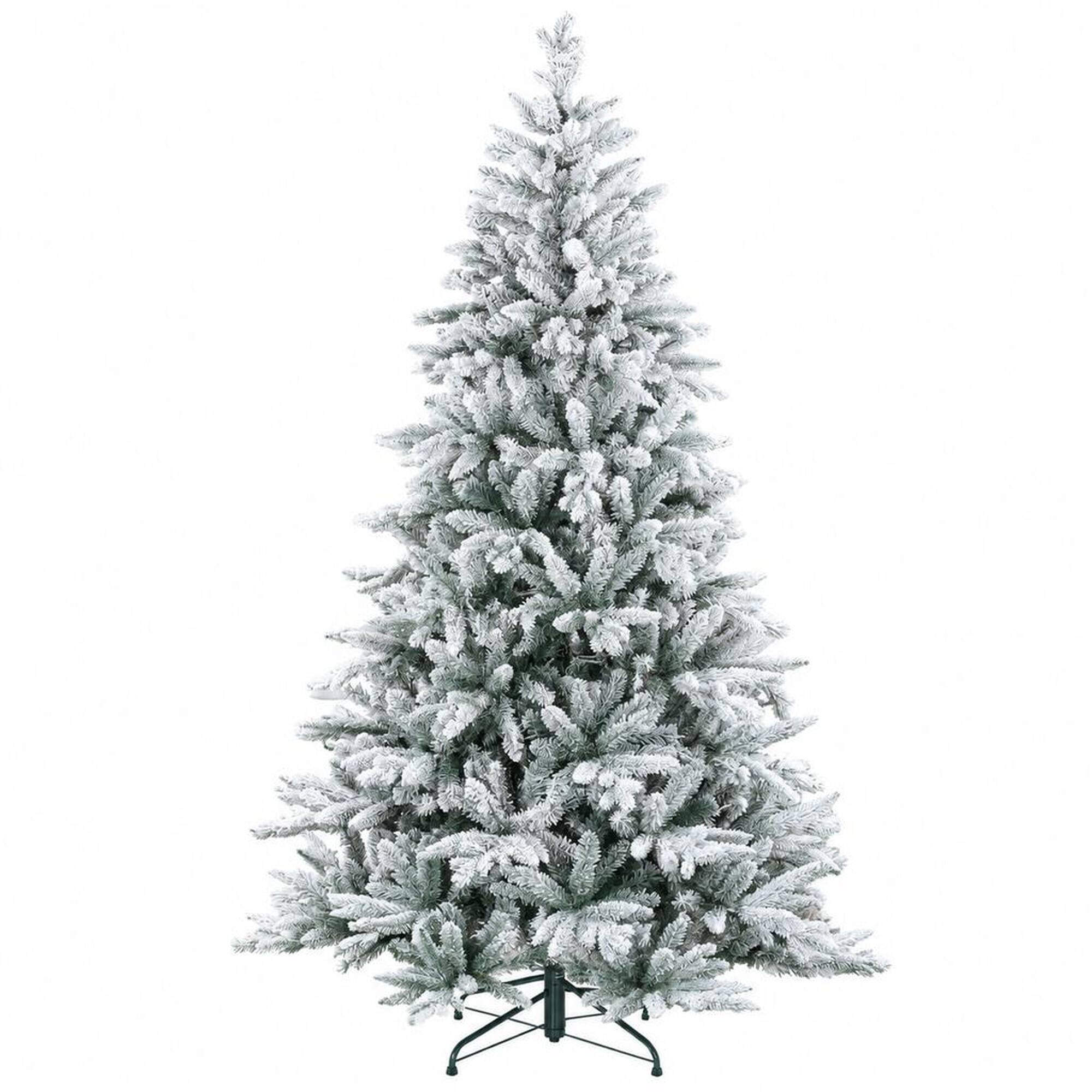 Front. RYHNUYNE - Hinged Artificial Flocked Christmas Tree With Snow Tips, Realistic Branches Easy Assembly Festive Holiday Decor - Green.