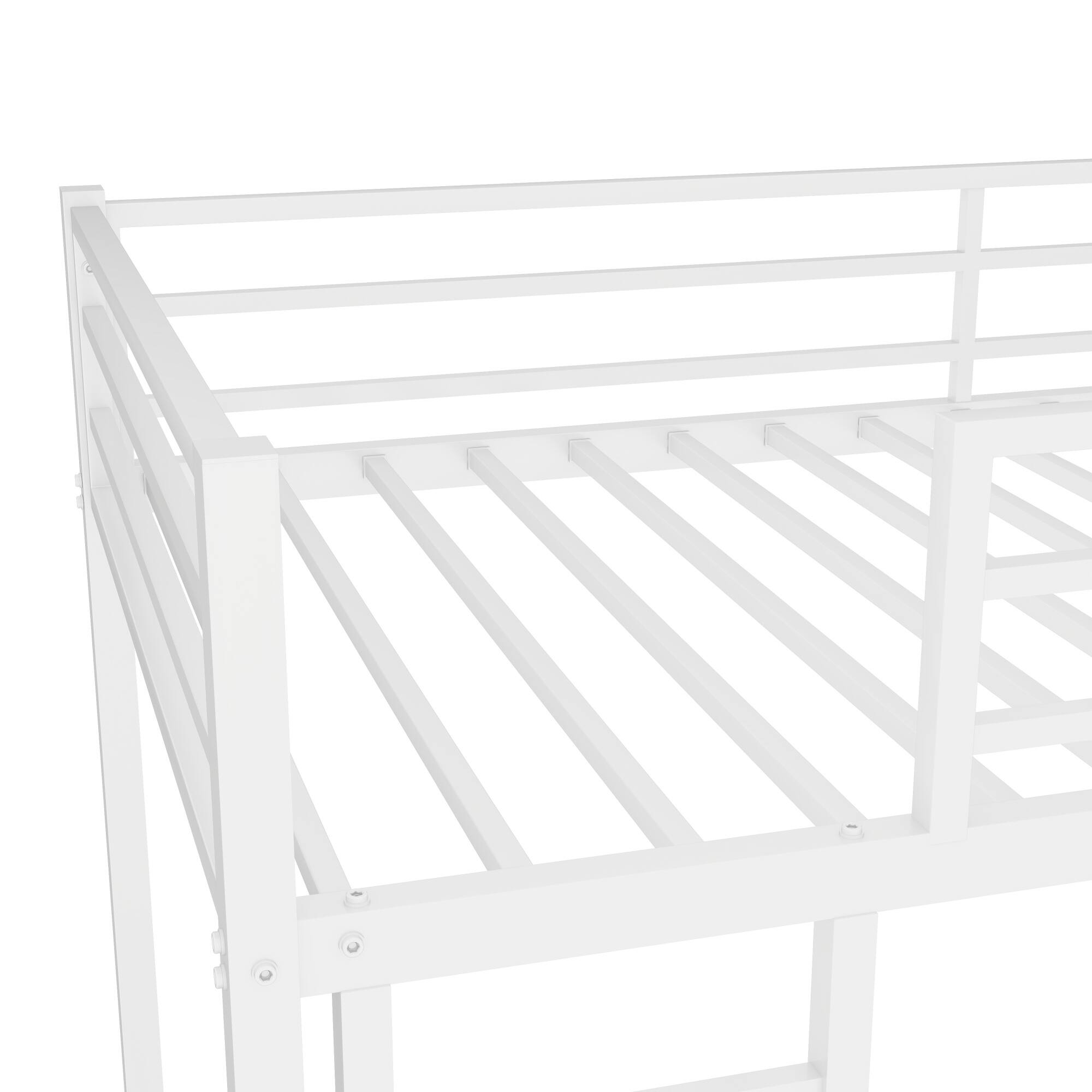 Alt View 2. GOODSILO - Sturdy Twin over Twin Metal Bunk Bed with Safety Guardrail and Convertible Design for Space-Saving Bedroom Solutions - White.
