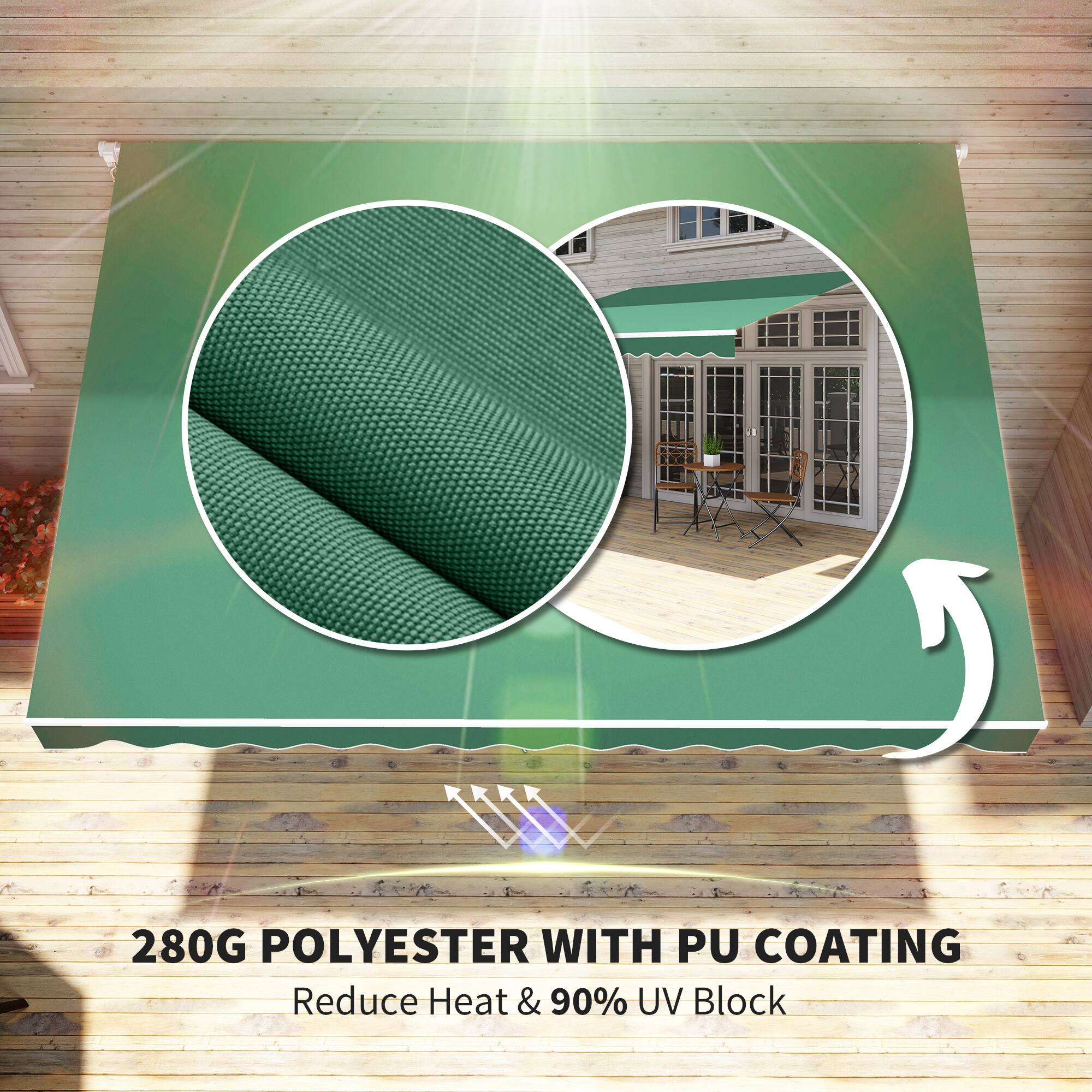 280G POLYESTER WITH PU COATING
Reduce Heat & 90% UV Block