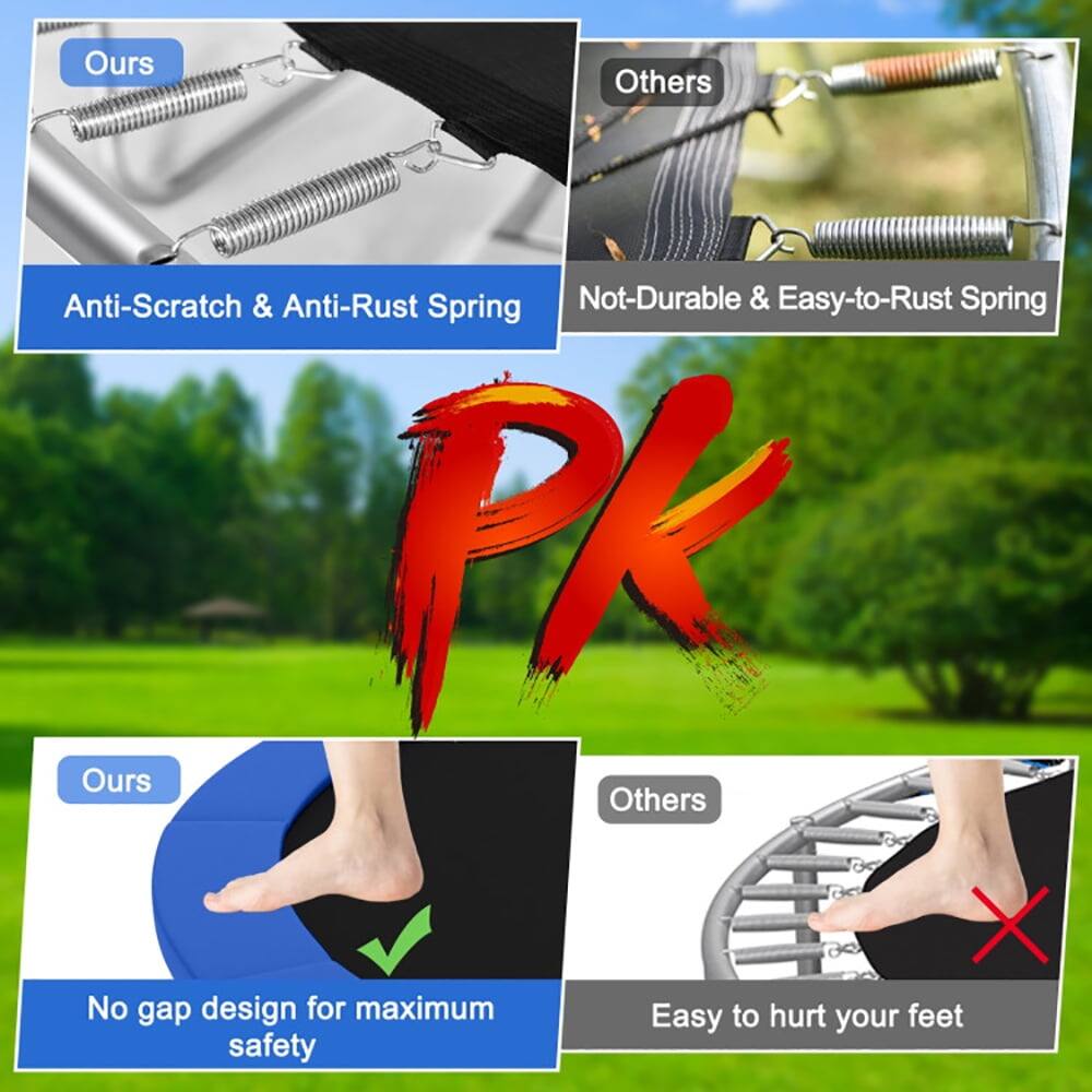 Ours: Anti-Scratch & Anti-Rust Spring  
Others: Not-Durable & Easy-to-Rust Spring  

PK  

Ours: No gap design for maximum safety  
Others: Easy to hurt your feet