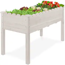 Best Choice Products - 48x24x30in Raised Garden Bed, Scalloped Design, Elevated Wooden Planter for Yard - White