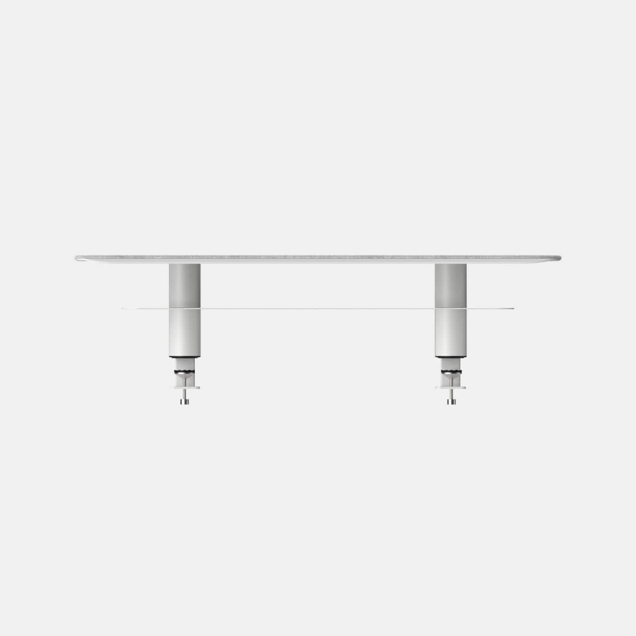 Angle. Branch Furniture - Branch Small Monitor Stand – Sturdy Steel Stand with Elegant Felt Liner, Hidden Storage, and Universal Clamp - White.