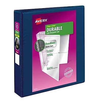 Avery Clear Cover Durable for Frequent Use  
DURAHINGE Resists Tears  
QUALITY GUARANTEE  
SLANT RING  
100% Satisfaction Guaranteed
