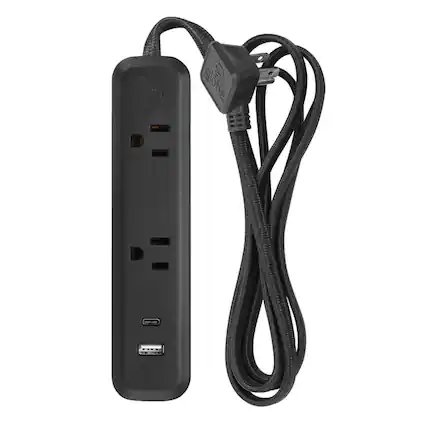 Front. Globe Electric - Globe Electric 6 ft L 2 outlets Power Strip Black - Black.