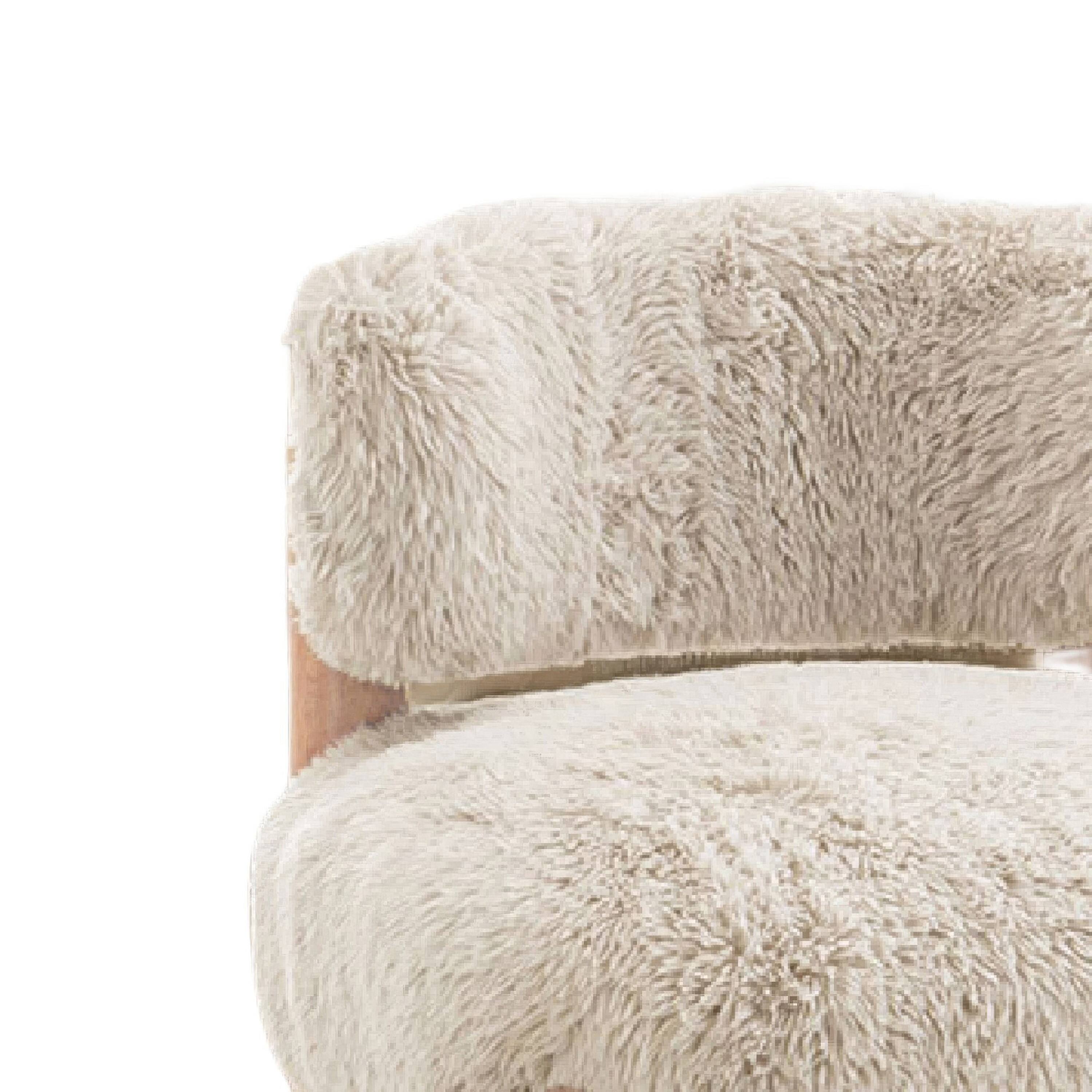 Back. Manhattan Lane - Alco Contou Accent Chair with Natural Wood Legs, Taupe  Faux Fur - Taupe Brown, Natural Brown.