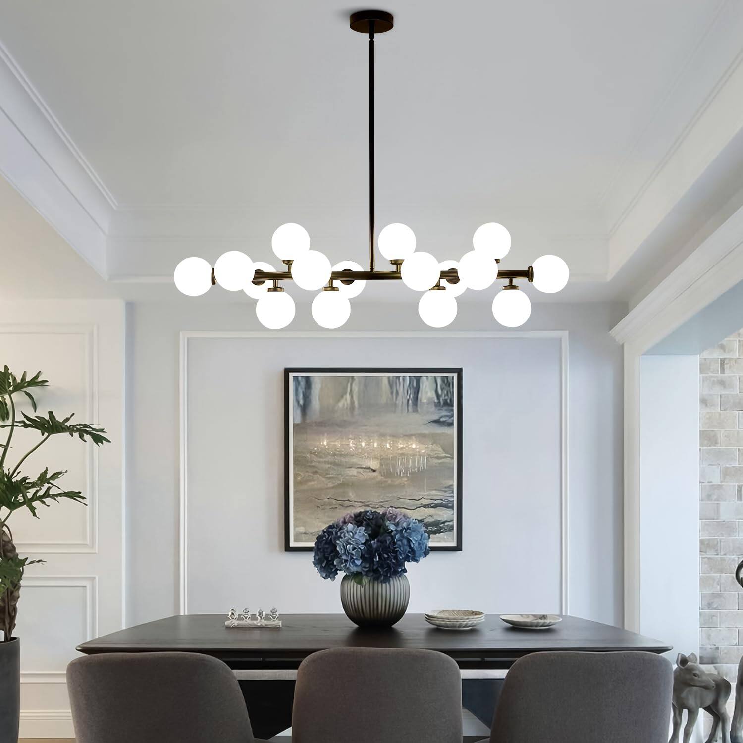 Alt View 2. Siljoy - Sleek Textured Matte Black Linear 16-Light Molecular Chandelier - Black.