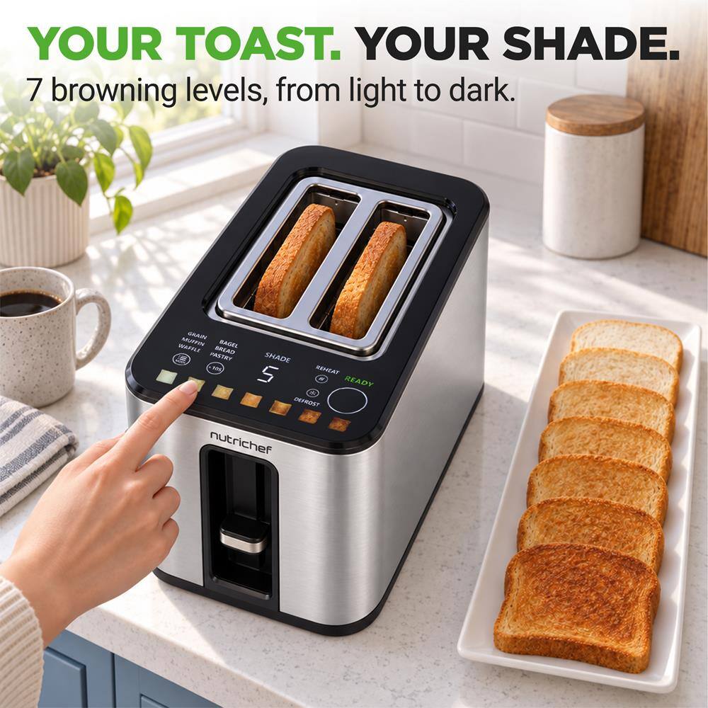 NutriChef 2 Slice Digital Toaster, 6 Toast Modes, LED Touch Screen ...