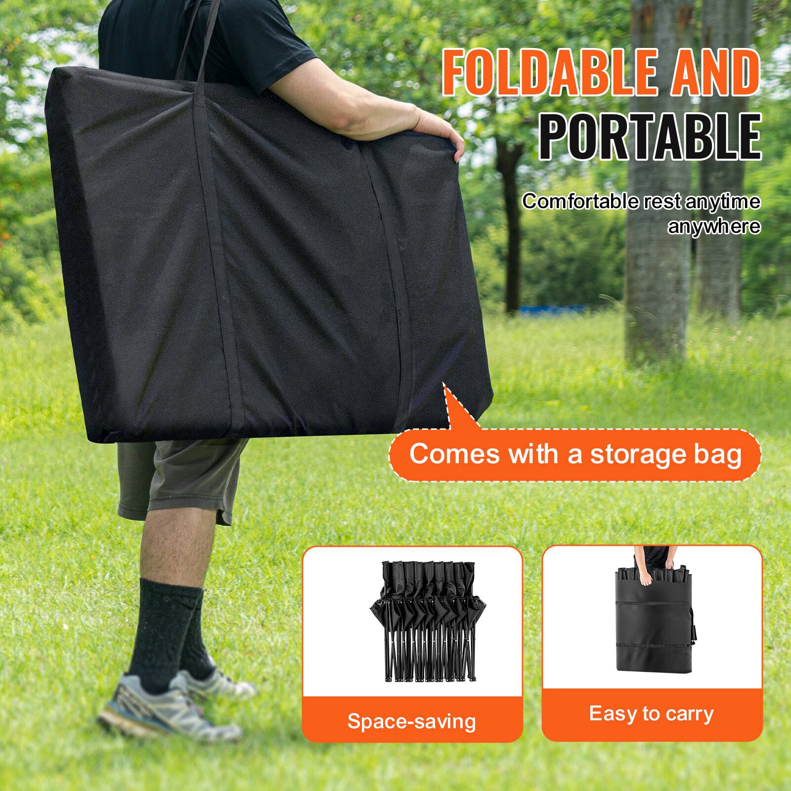 FOLDABLE AND PORTABLE  
Comfortable rest anytime anywhere  

Comes with a storage bag  

Space-saving  
Easy to carry