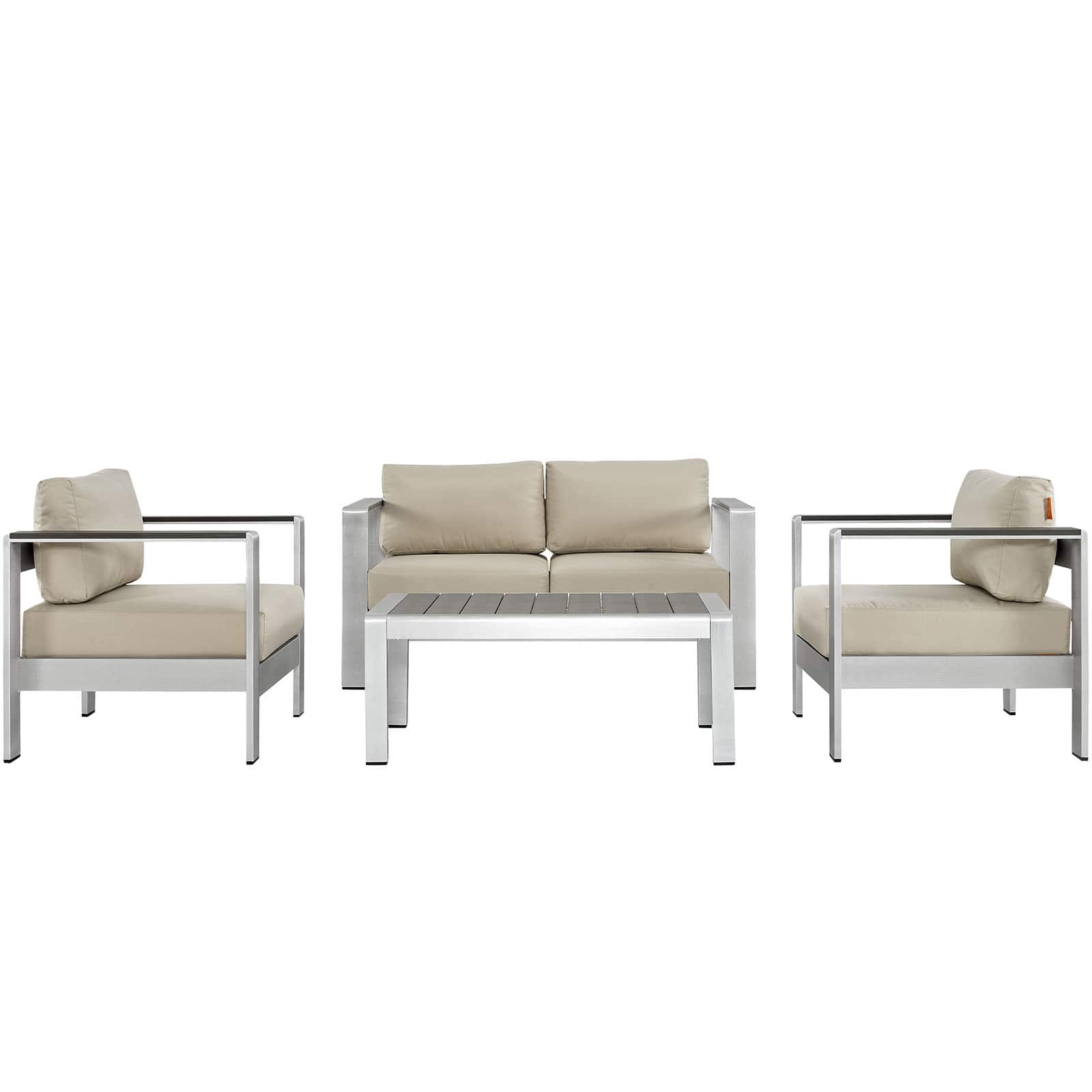 Shore 4 Piece Outdoor Patio Aluminum Sectional Sofa Set by Modway - Silver Beige