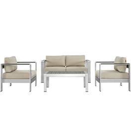 Shore 4 Piece Outdoor Patio Aluminum Sectional Sofa Set by Modway - Silver Beige