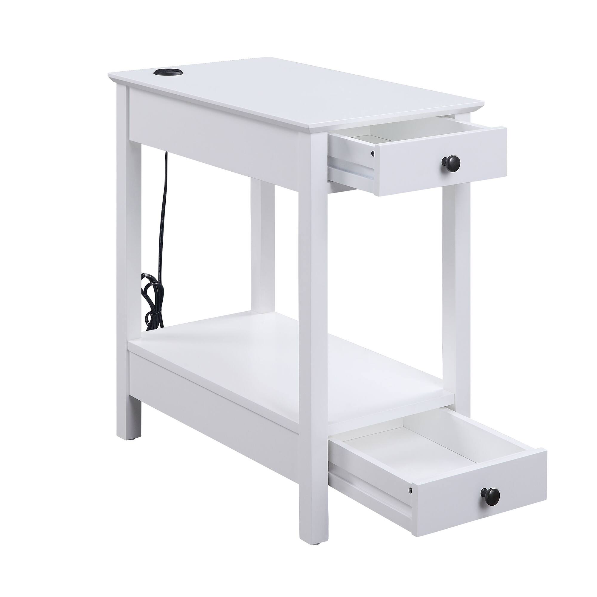 Alt View 2. Manhattan Lane - Wooden Frame Side Table with 2 Drawers and 1 Bottom Shelf - White.