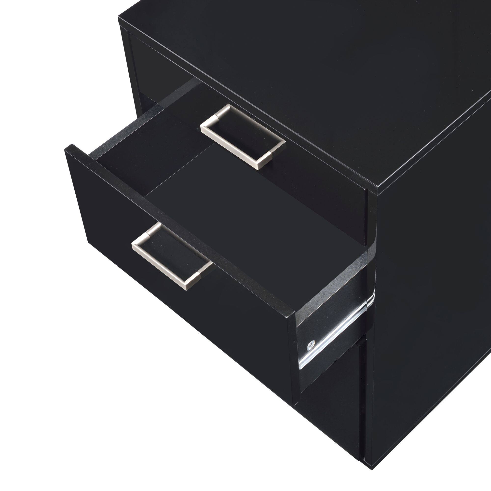 Left. GOODSILO - Modern High Gloss Chrome Finish Three-Drawer File Cabinet for Office and Home Storage Solutions - Black.