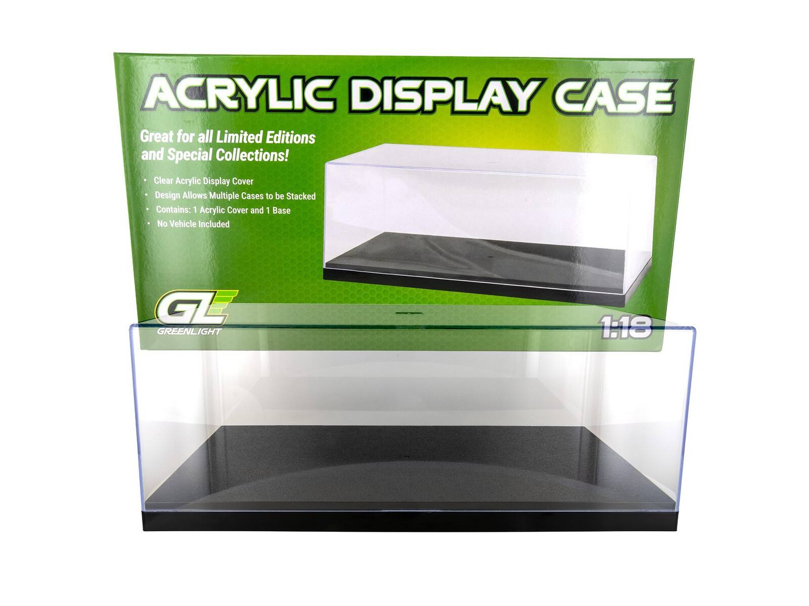 ACRYLIC DISPLAY CASE  
Great for all Limited Editions and Special Collections!  
Clear Acrylic Display Cover  
Design Allows Multiple Cases to be Stacked  
Contains: 1 Acrylic Cover and 1 Base  
No Vehicle Included  

GL  
GREENLIGHT  
1:18