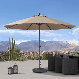 PURPLE LEAF - 11 ft. Round Patio Market Umbrella with Base Outdoor Table Umbrella Aluminum Frame Sun Shade for Garden Deck Pool - Taupe