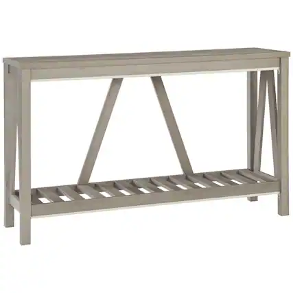 Front. Homcom - Console Table, Farmhouse Entryway Table with Storage Slatted Shelf, Rustic Sofa Table with Anti-Tipper for Living Room - Gray.