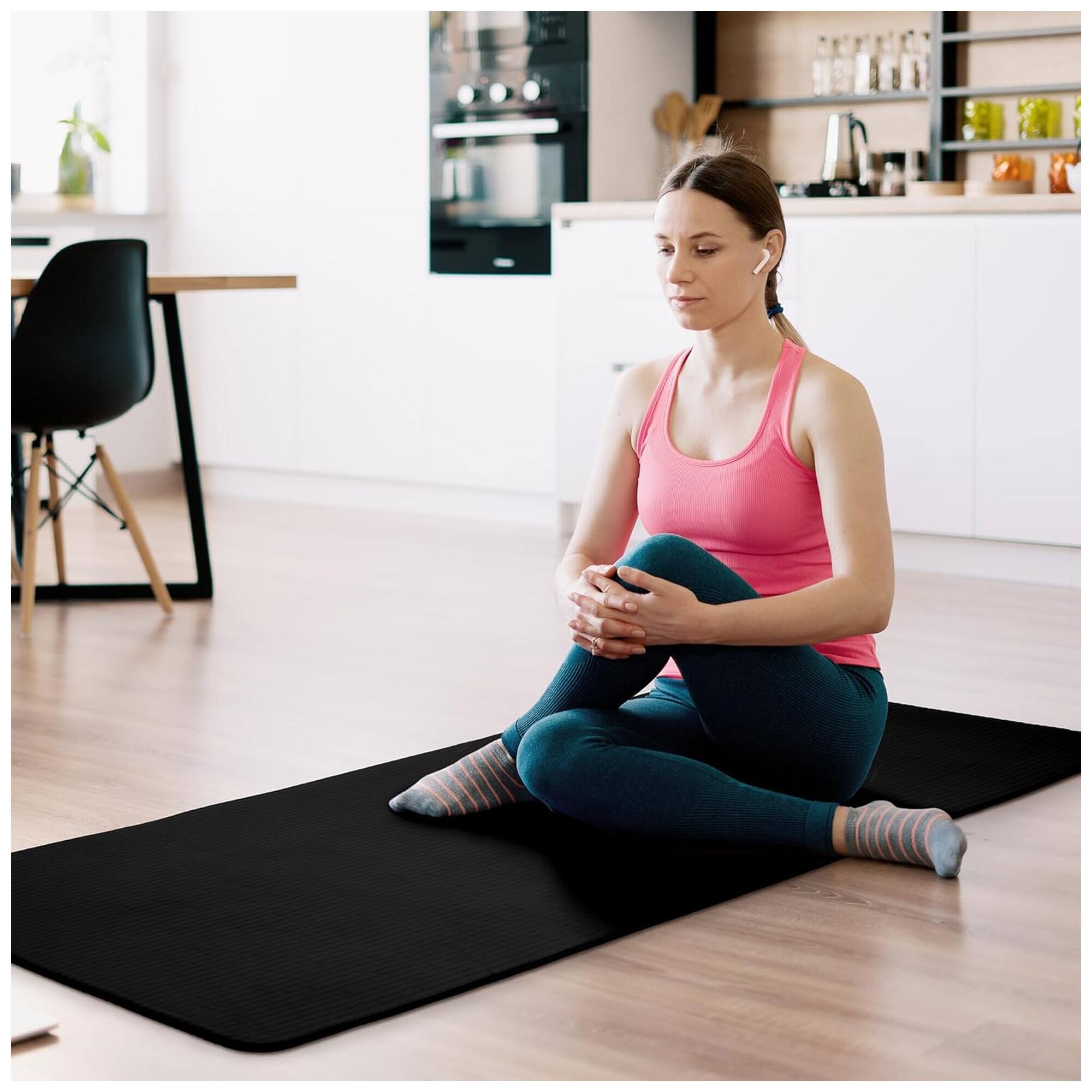 Alt View 4. BalanceFrom Fitness - BalanceFrom Fitness GoYoga 71x24in Anti Tear Exercise Yoga Mat with Strap, Black - Black.