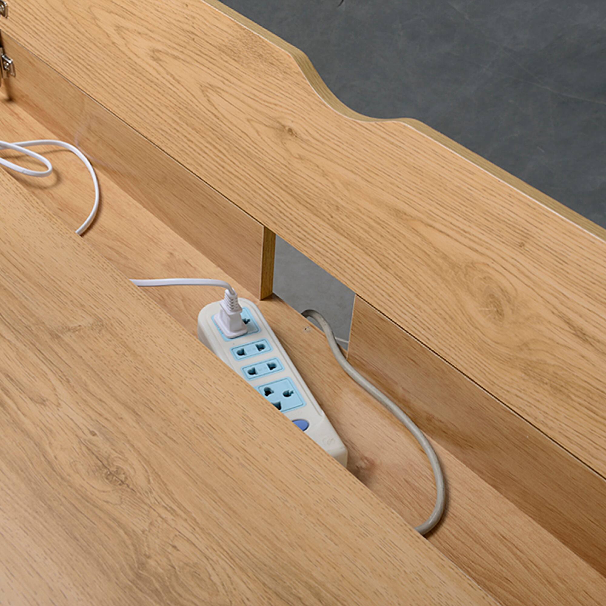 Alt View 7. GOODSILO - Modern Multi Storage Computer Desk with Drawer and Cord Management in Classic Pine Finish - Old Pine.