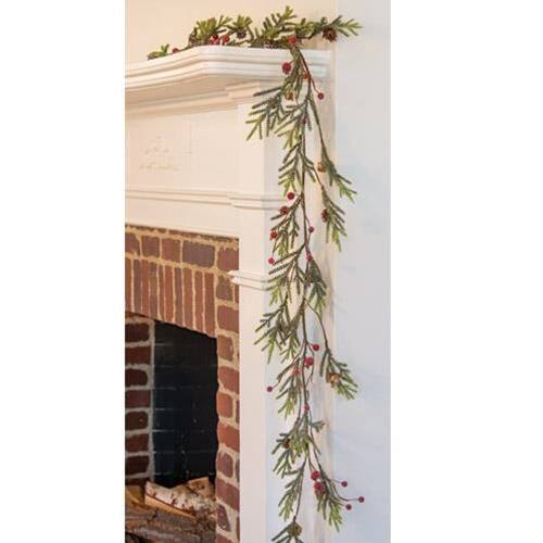 Front. BreeBe - Mountain Pine & Berries Garland 5' - Green.