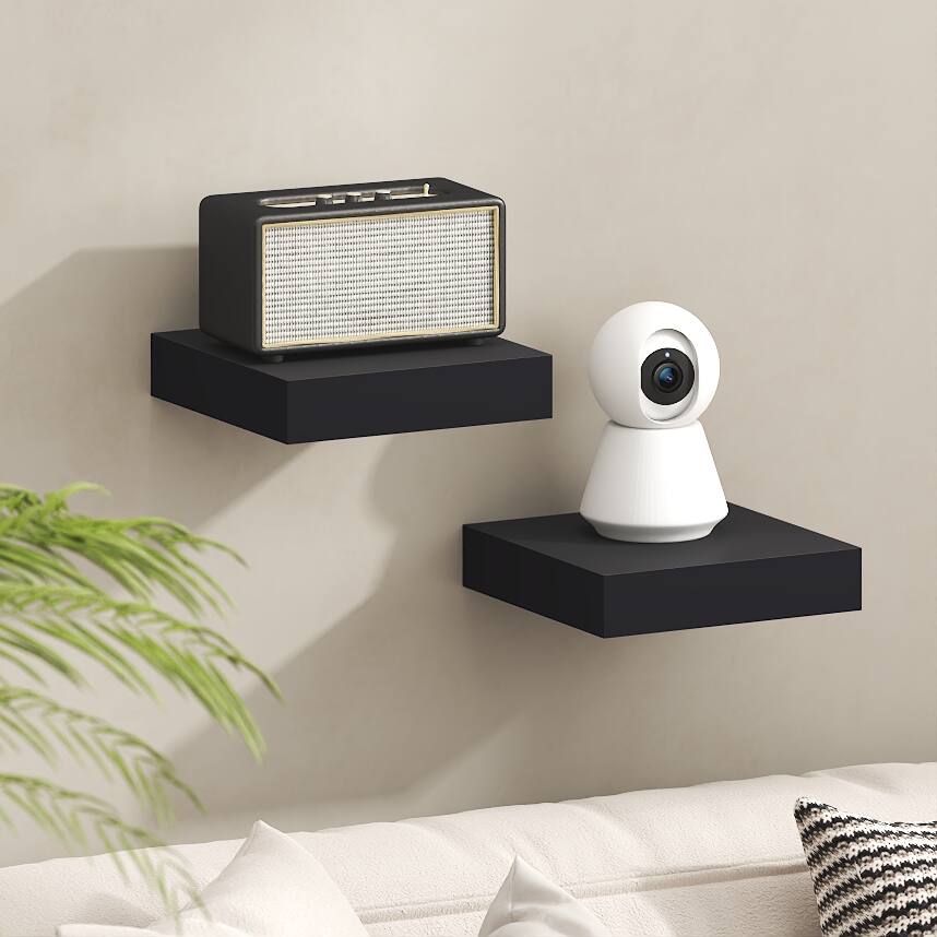 Alt View 1. Furinno - TANNA Set of 2 Floating Shelves for Wall, 9 x 9 Wall Shelf, Wall Mounted Shelf with Invisible Bracket, 2-in Thick - Americano.